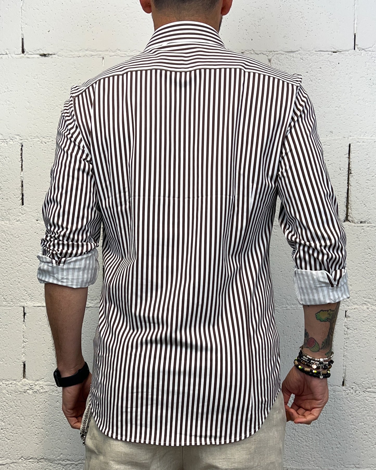 Camicia Cotone Elasticizzato GIANNI LUPO Rigata Coffee
