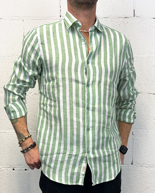 Camicia Lino Rigata GIANNI LUPO Green