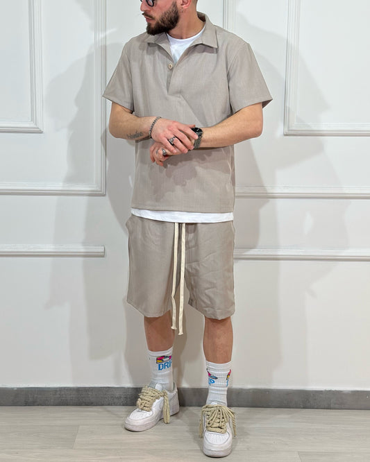 Coordinato IBIZA Bermuda + Camicia JUST WEST Fango