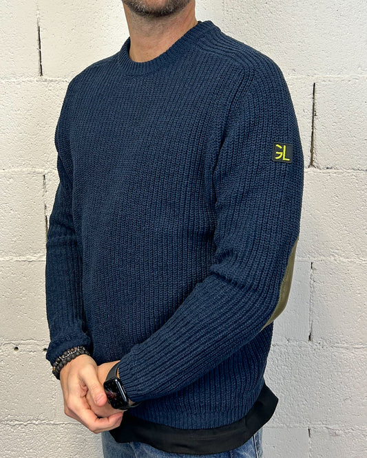 Maglione Ciniglia GIANNI LUPO Navy Logo Toppe