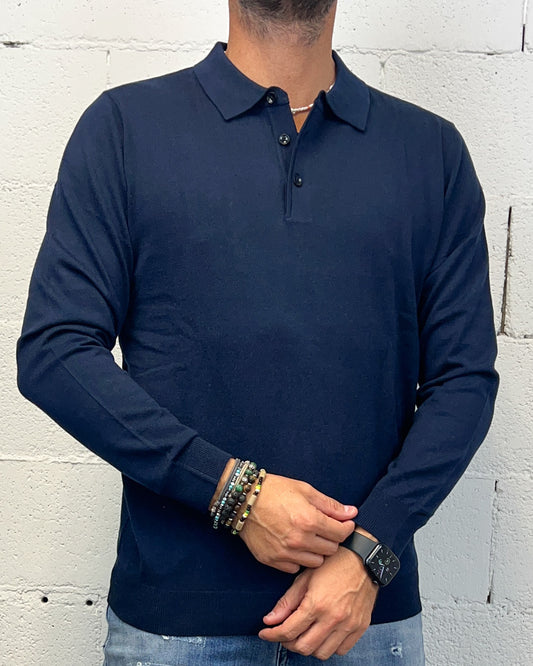 Polo Wool Manica Lunga OVER-D Blu
