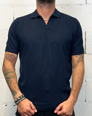 Polo Filo Cotone/Lino OVER-D Scollo Derby Blu