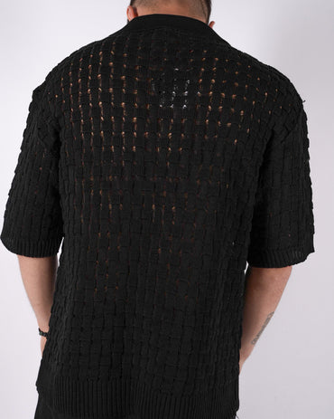 T-shirt Scollo V JUST WEST nera traforata