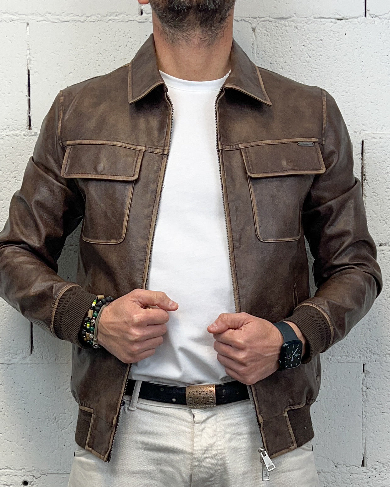 Bomber Ecopelle Invecchiato Moro GIANNI LUPO