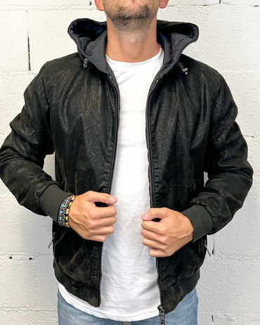 Bomber Ecopelle Effetto Invecchiato OVER-D Nero