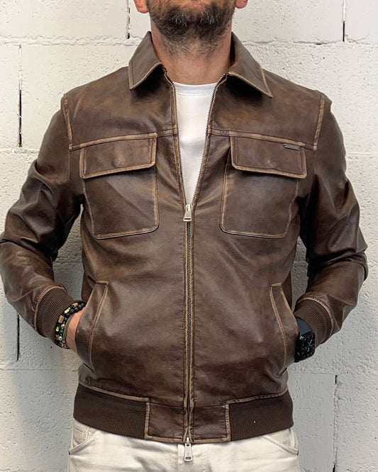 Bomber Ecopelle Invecchiato Moro GIANNI LUPO