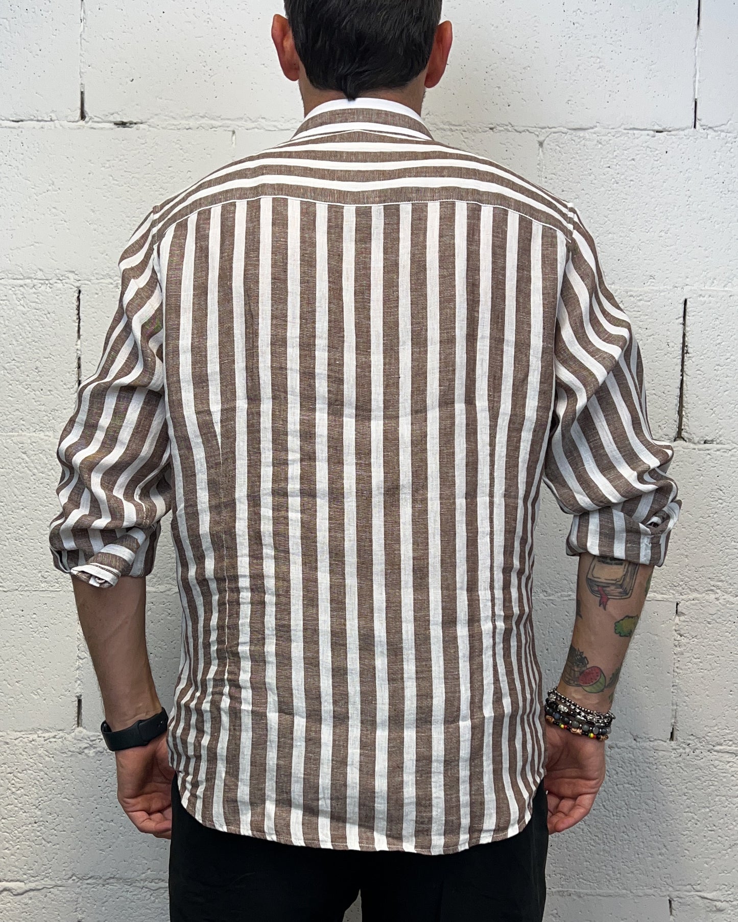Camicia Lino GIANNI LUPO rigata Marrone