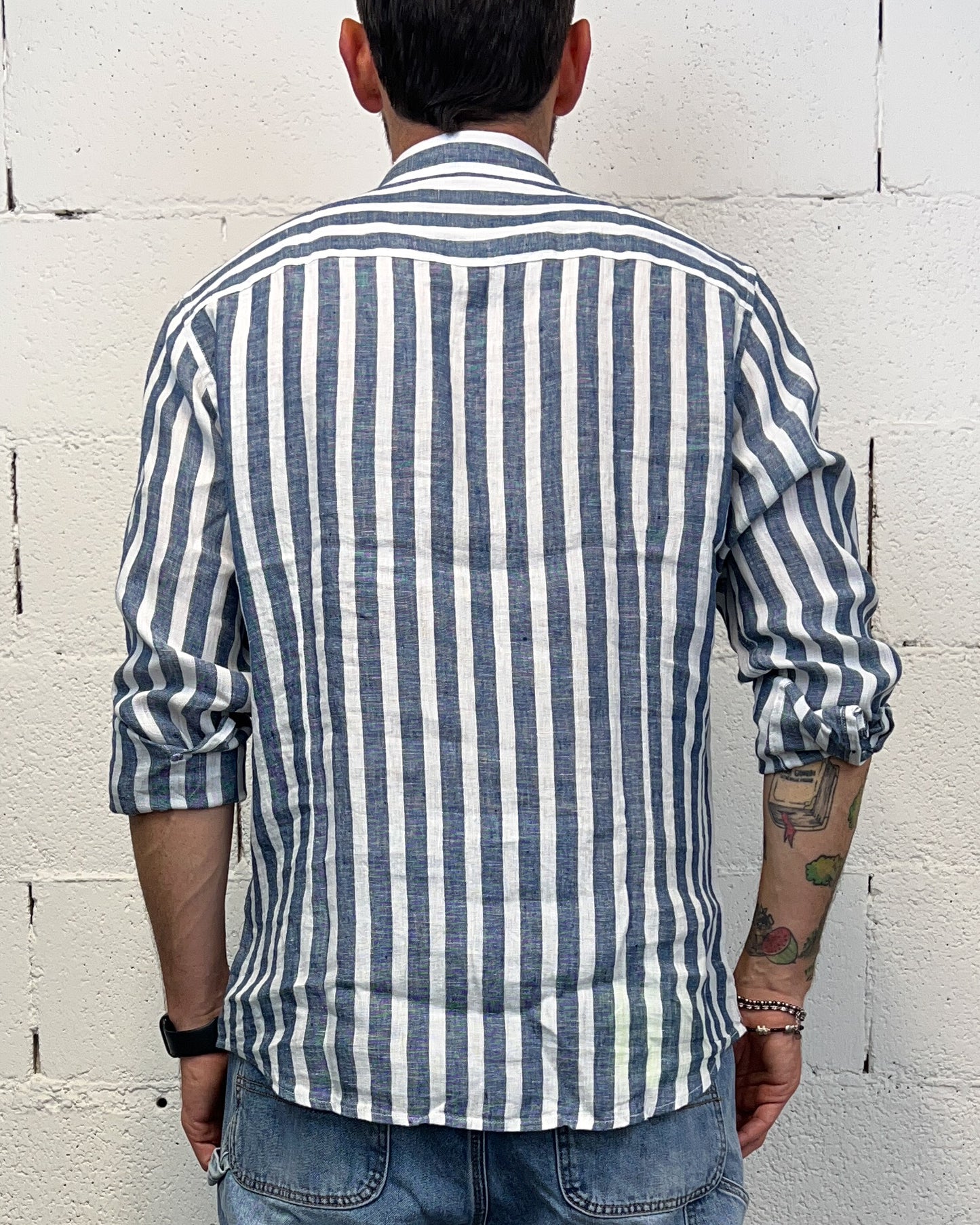 Camicia Lino GIANNI LUPO rigata Blue