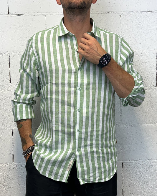 Camicia Lino GIANNI LUPO rigata Verde