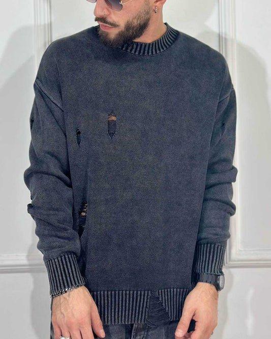Maglione Crop con Rotture QYB Grigio Fumo