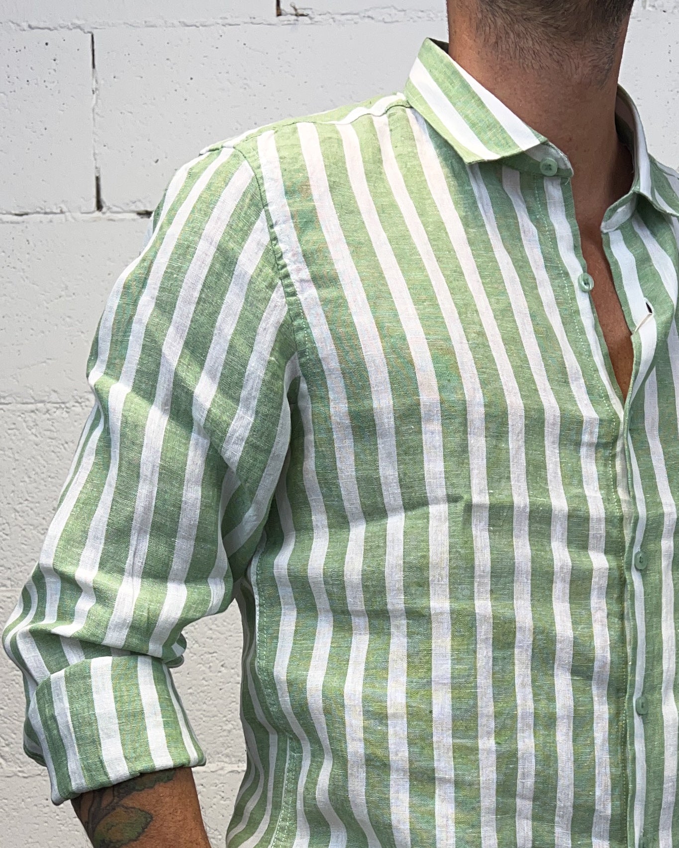 Camicia Lino GIANNI LUPO rigata Verde