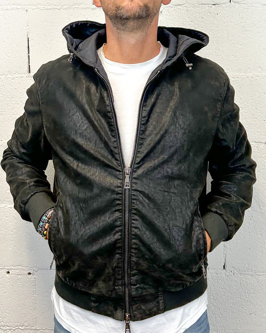 Bomber Ecopelle Effetto Invecchiato OVER-D Nero