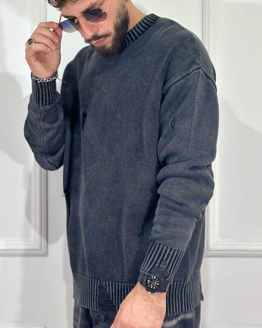 Maglione Crop con Rotture QYB Grigio Fumo