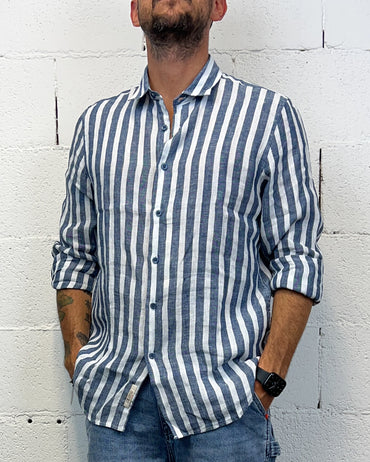Camicia Lino GIANNI LUPO rigata Blue