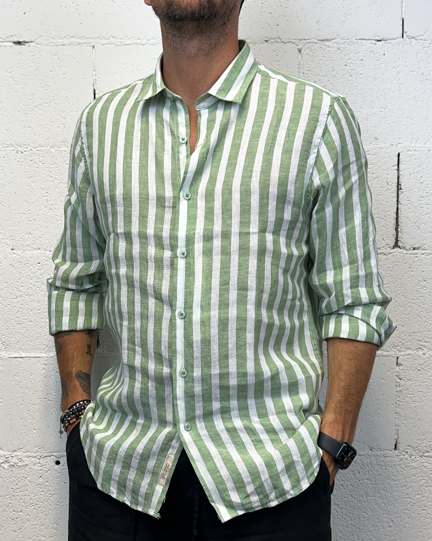 Camicia Lino GIANNI LUPO rigata Verde