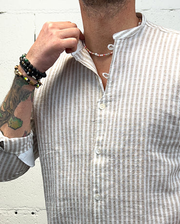 Camicia Cotone/Lino Coreana OVER-D Riga Beige
