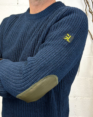 Maglione Ciniglia GIANNI LUPO Navy Logo Toppe