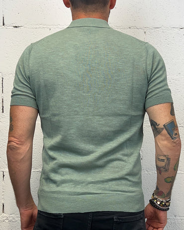 Polo Filo Cotone/Lino OVER-D Scollo Derby Salvia