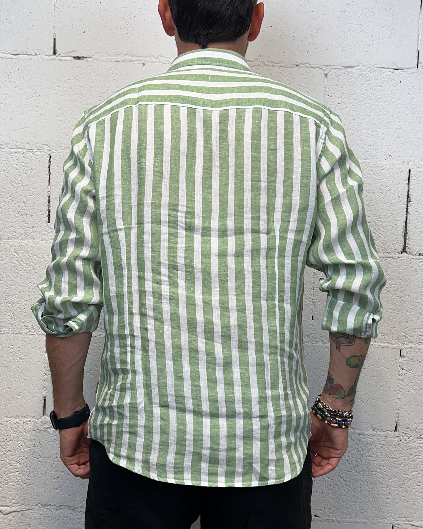 Camicia Lino GIANNI LUPO rigata Verde