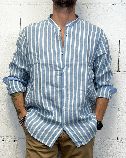 Camicia Lino GIANNI LUPO Righe Light Blue