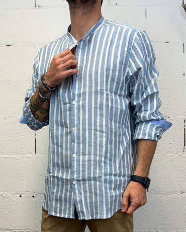 Camicia Lino GIANNI LUPO Righe Light Blue
