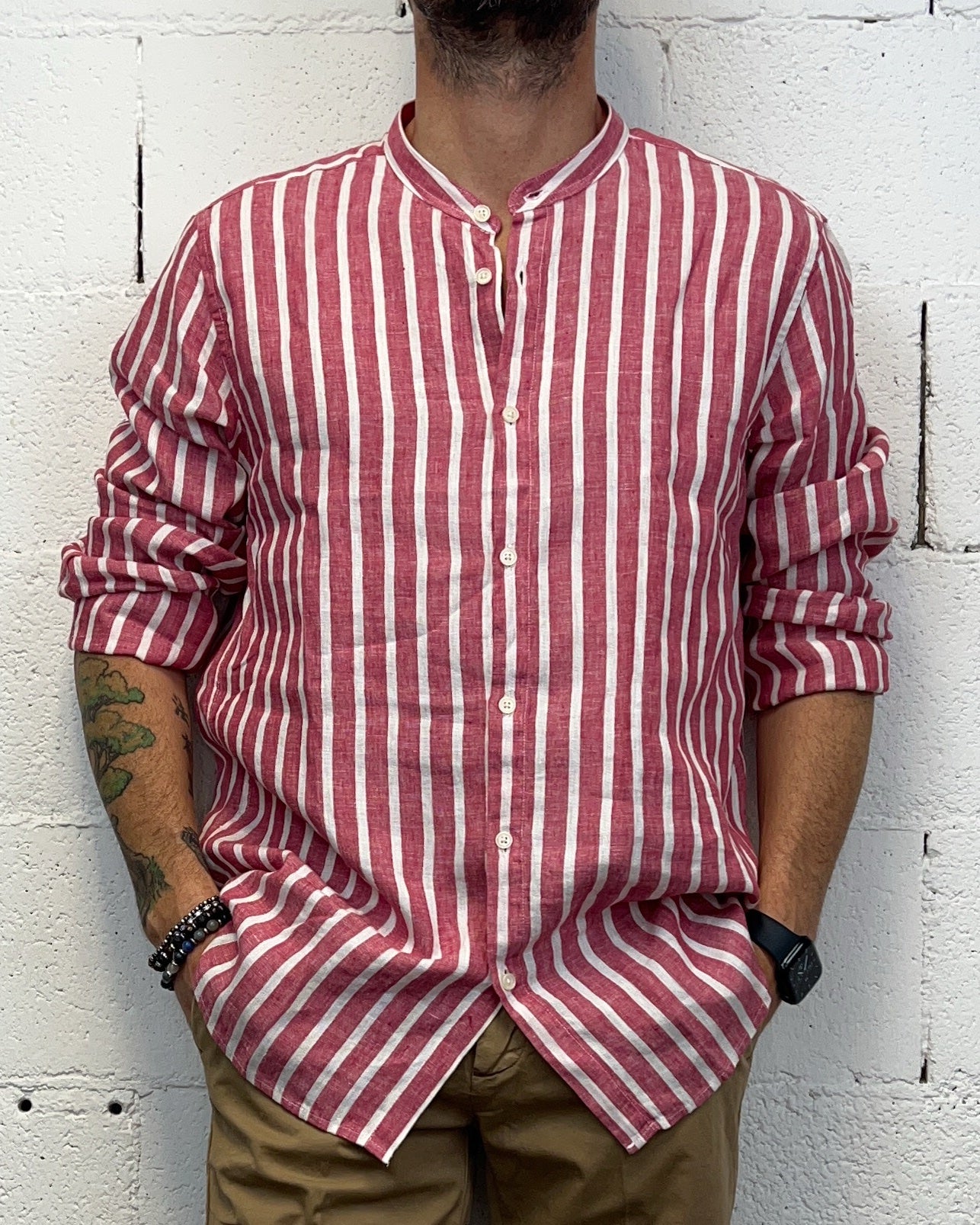 Camicia Lino GIANNI LUPO Righe Red