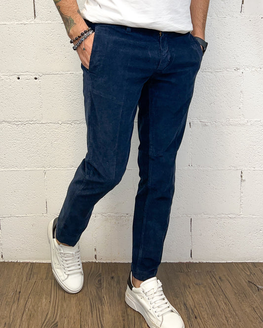 Chino OVER-D Velluto Millerighe Blu