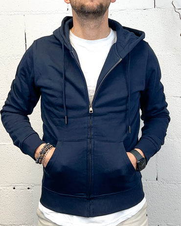 Felpa GIANNI LUPO Basic Zip e Cappuccio Navy