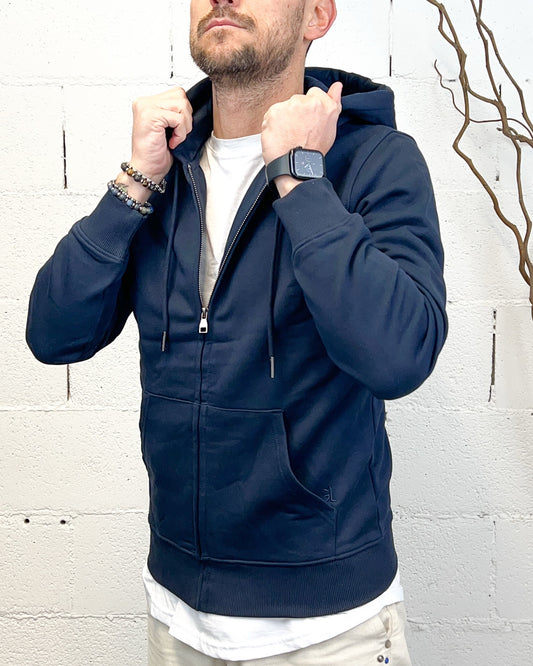 Felpa GIANNI LUPO Basic Zip e Cappuccio Navy
