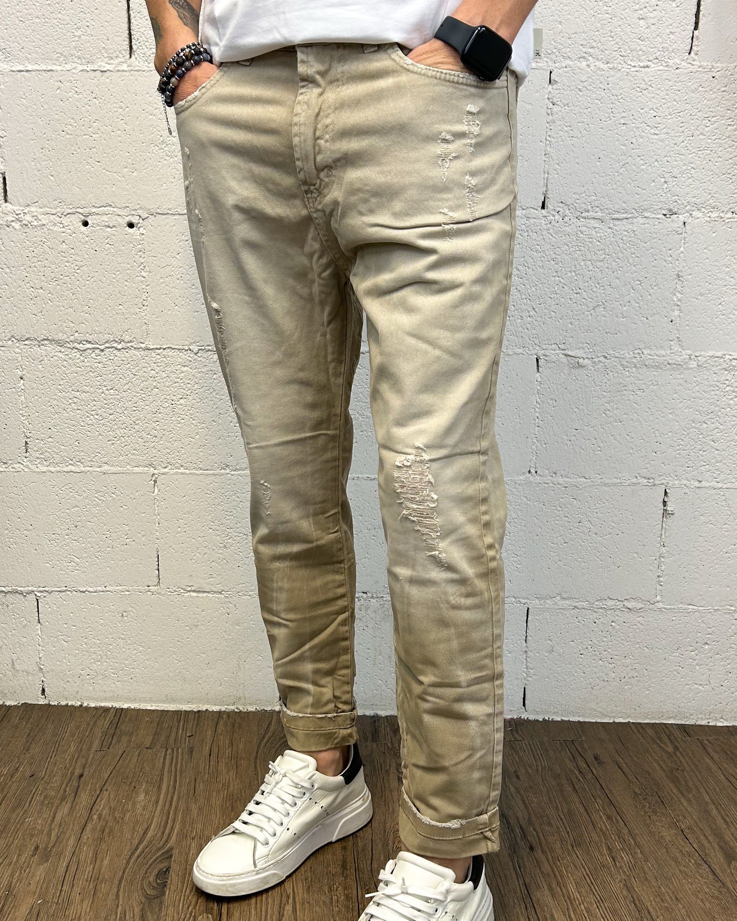Jeans Tapared OVER-D 5 tasche Beige