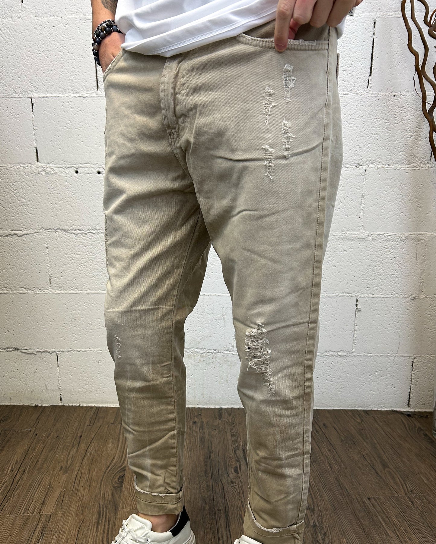 Jeans Tapared OVER-D 5 tasche Beige