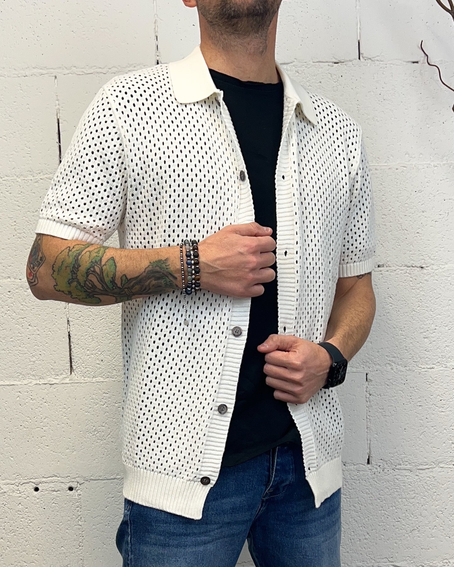 Polo Traforata Bottoni GIANNI LUPO White