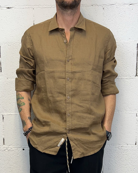 Camicia Lino GIANNI LUPO Francese Camel