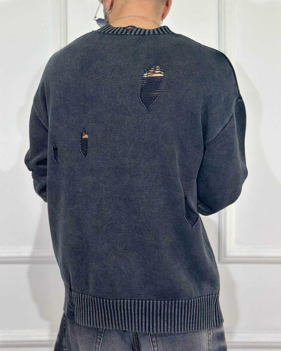 Maglione Crop con Rotture QYB Grigio Fumo