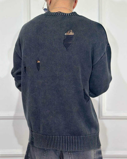 Maglione Crop con Rotture QYB Grigio Fumo