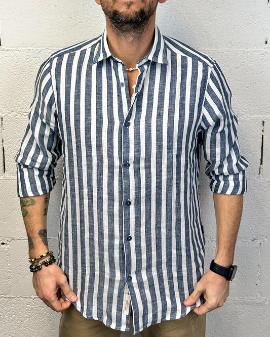 Camicia Lino Rigata GIANNI LUPO Blue