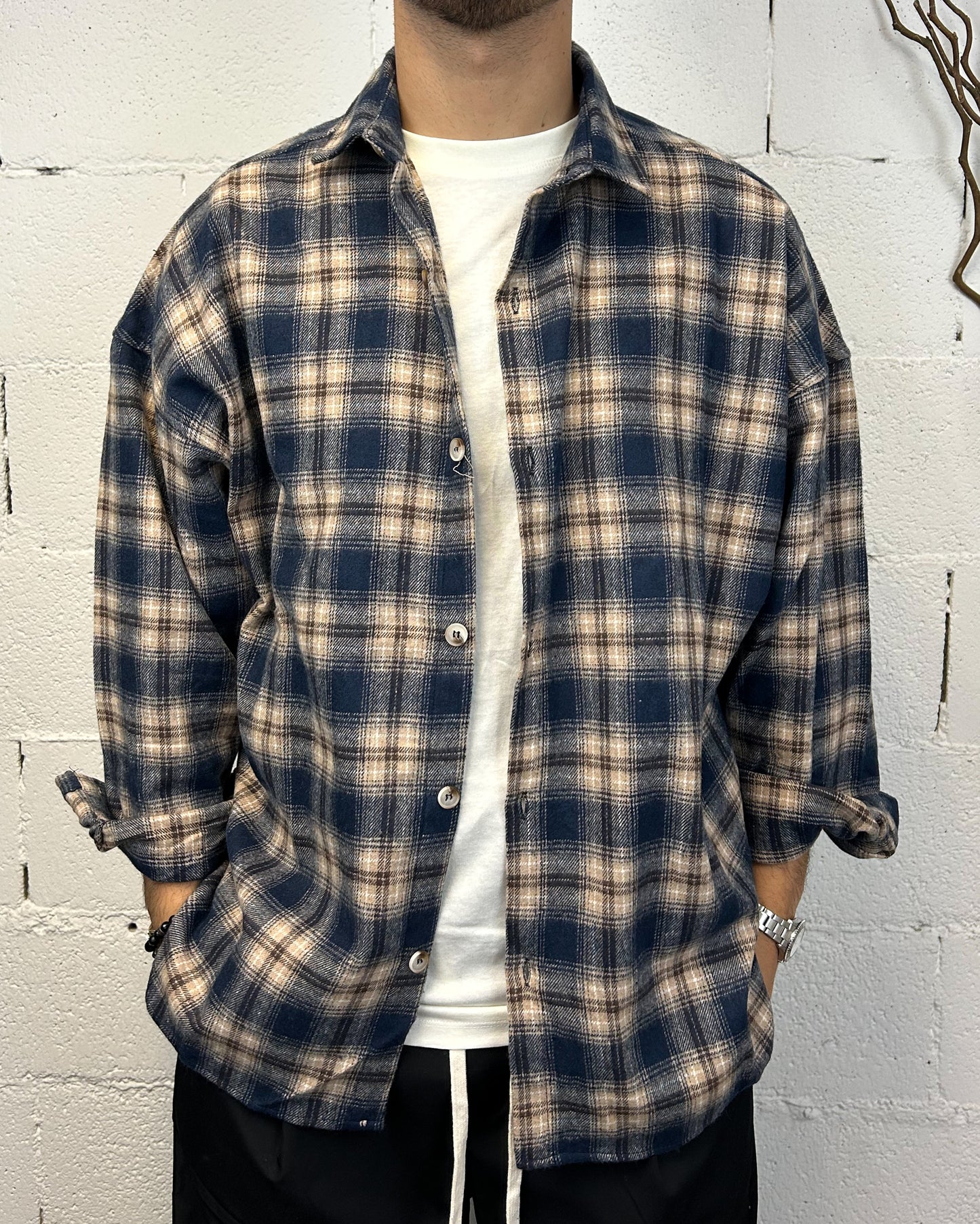 Camicia Flanella DUCA Blue Cropped Oversize