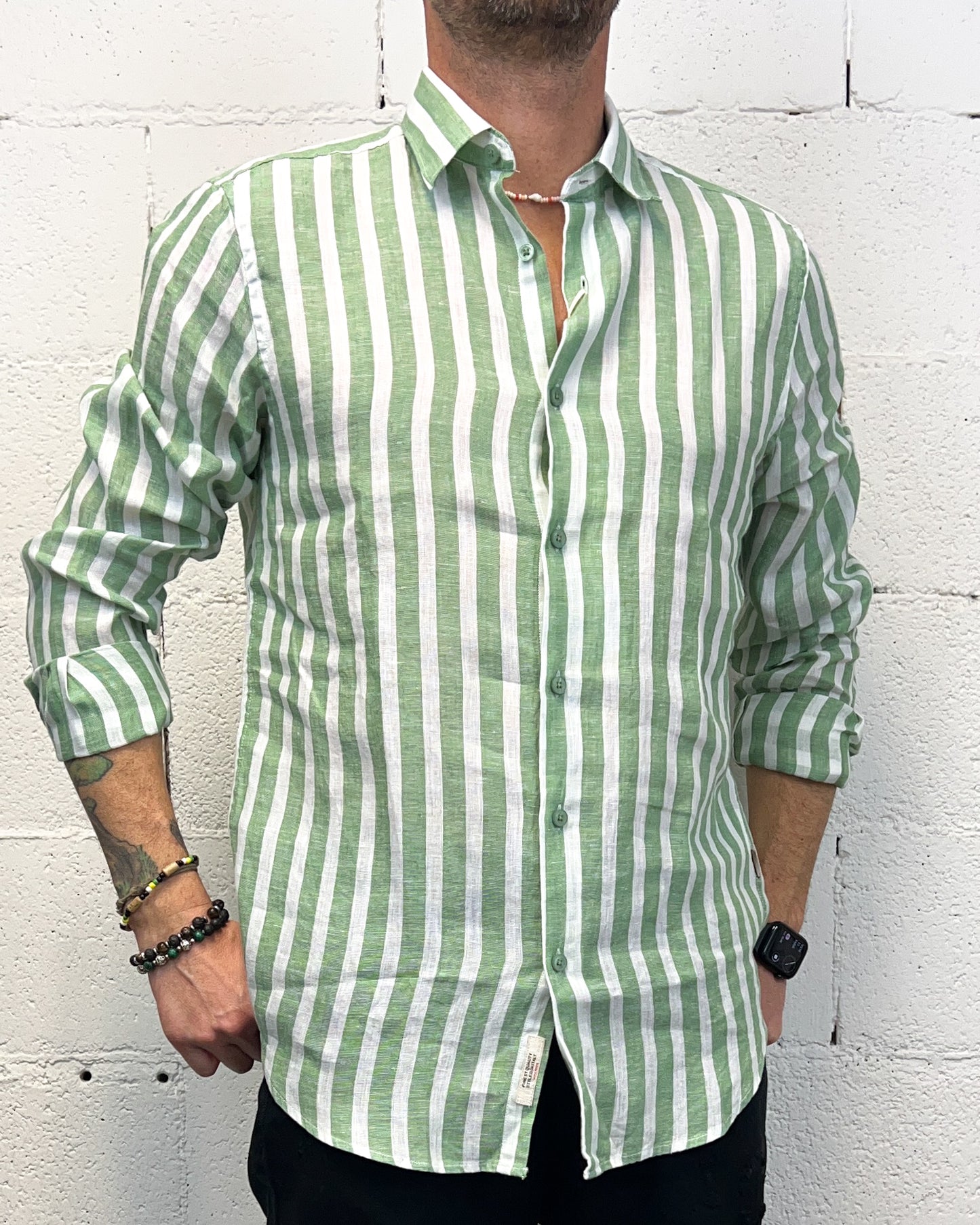 Camicia Lino Rigata GIANNI LUPO Green