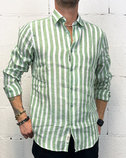 Camicia Lino Rigata GIANNI LUPO Green
