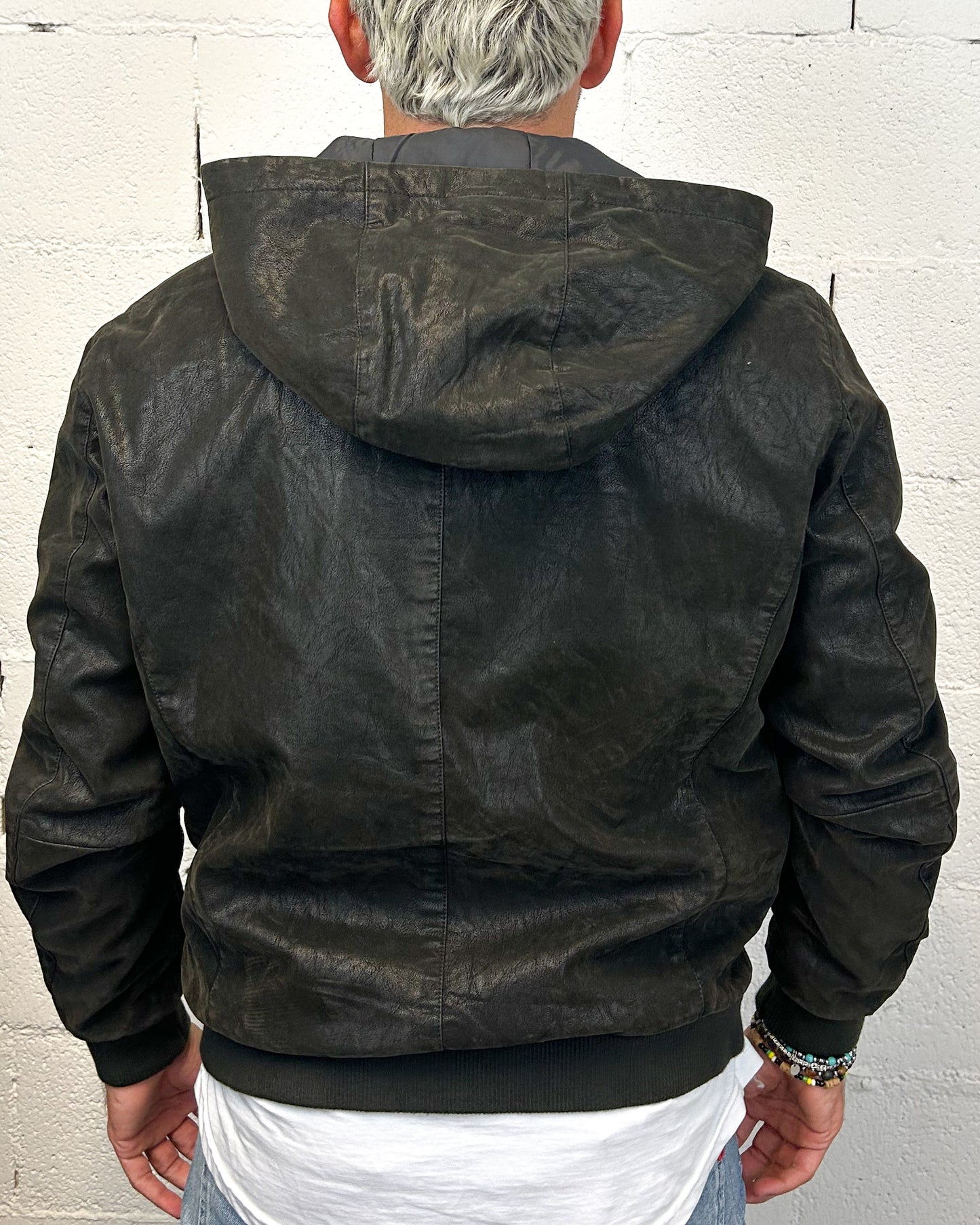 Bomber Ecopelle Effetto Invecchiato OVER-D Nero