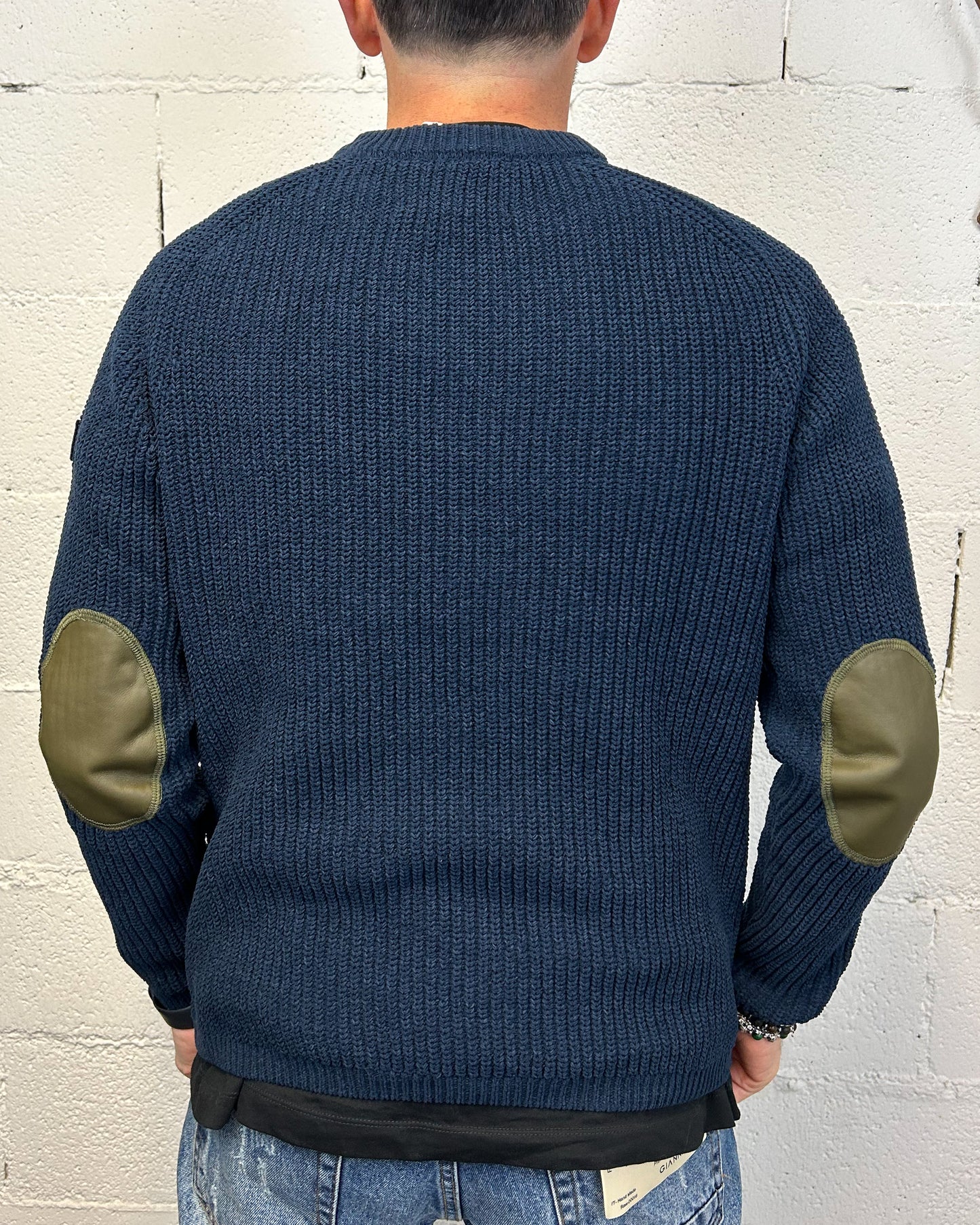 Maglione Ciniglia GIANNI LUPO Navy Logo Toppe