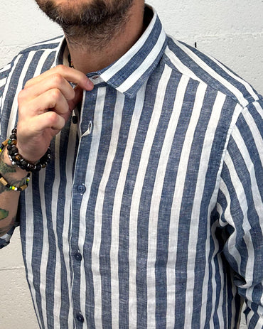 Camicia Lino Rigata GIANNI LUPO Blue