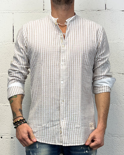 Camicia Cotone/Lino Coreana OVER-D Riga Beige