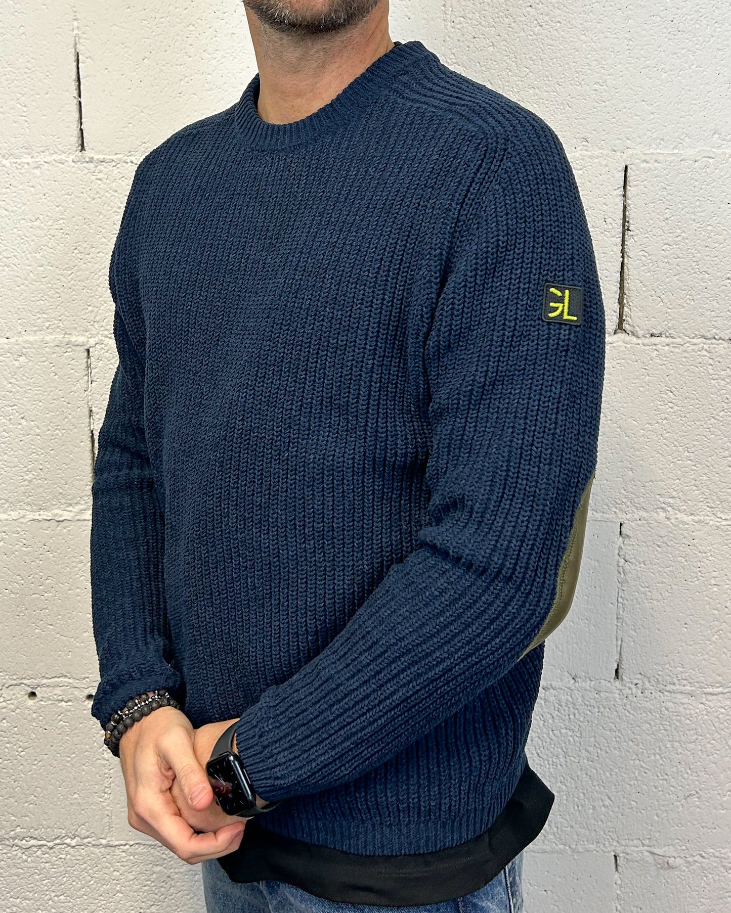 Maglione Ciniglia GIANNI LUPO Navy Logo Toppe