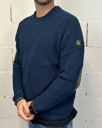 Maglione Ciniglia GIANNI LUPO Navy Logo Toppe