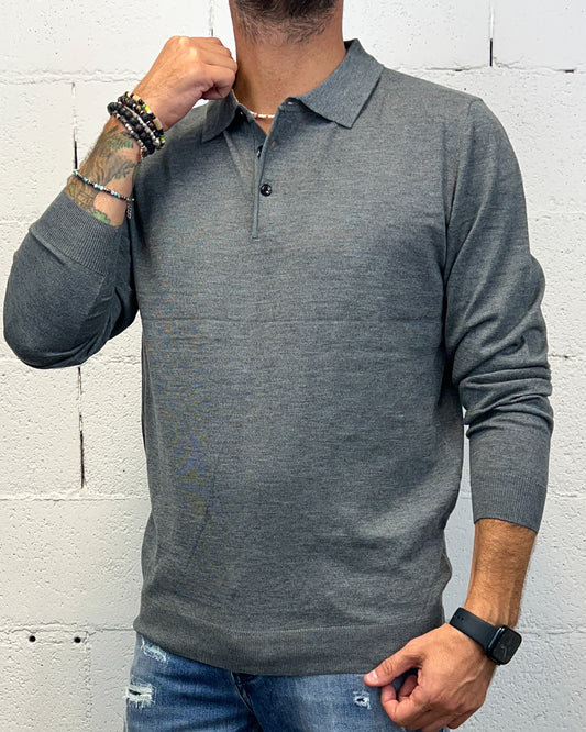 Polo Wool Manica Lunga OVER-D Grigio
