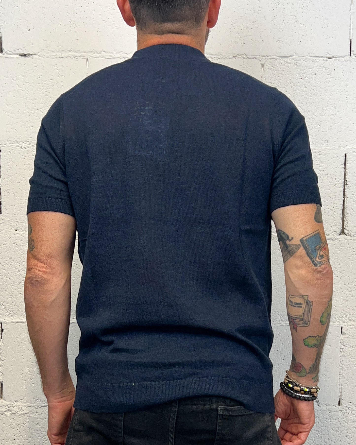 Polo Filo Cotone/Lino OVER-D Scollo Derby Blu
