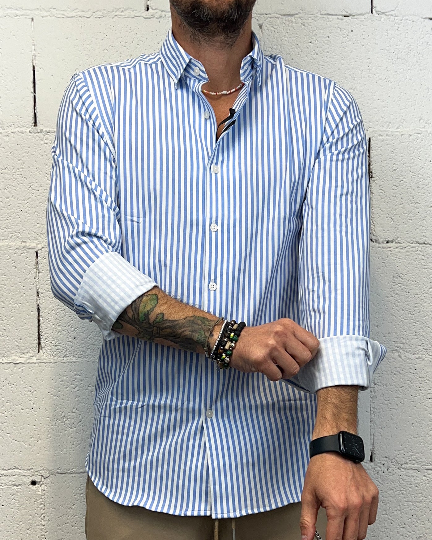 Camicia Cotone Elasticizzato GIANNI LUPO Rigata Sky