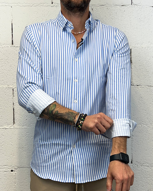 Camicia Cotone Elasticizzato GIANNI LUPO Rigata Sky