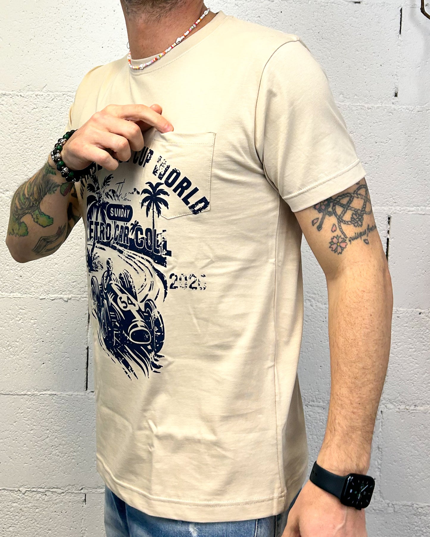 T-shirt DROPIN Vintage Race Avorio